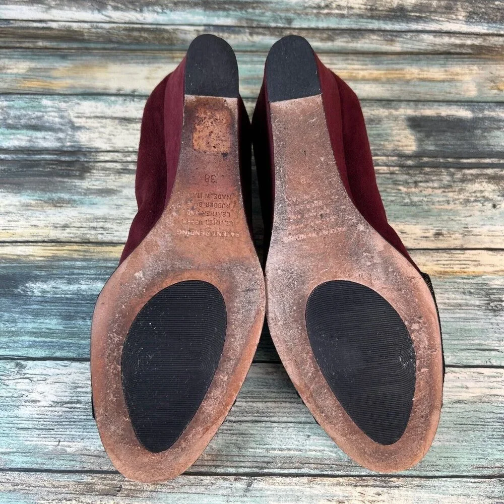 Anyi Lu Wedge Heel Pumps Shoe Womens Size 7.5-8/38 Burgundy Suede Handmade Italy